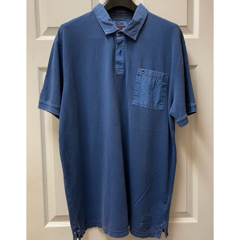 Tommy Hilfiger Denim Men's XXL Blue Slim Fit Cotton Short Sleeve Polo w/Pocket